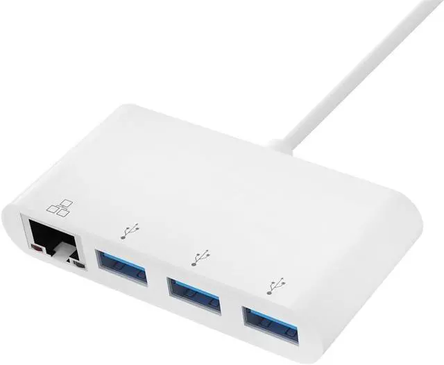 Alt view image 2 of 6 - Monoprice USB-C 3-Port USB 3.0 Hub and Gigabit Ethernet Adapter - Plug-n-Play, Supports Up To 5Gbps Data Rate, Compatible with MacOS, Windows, Chrome OS, White - Select Series