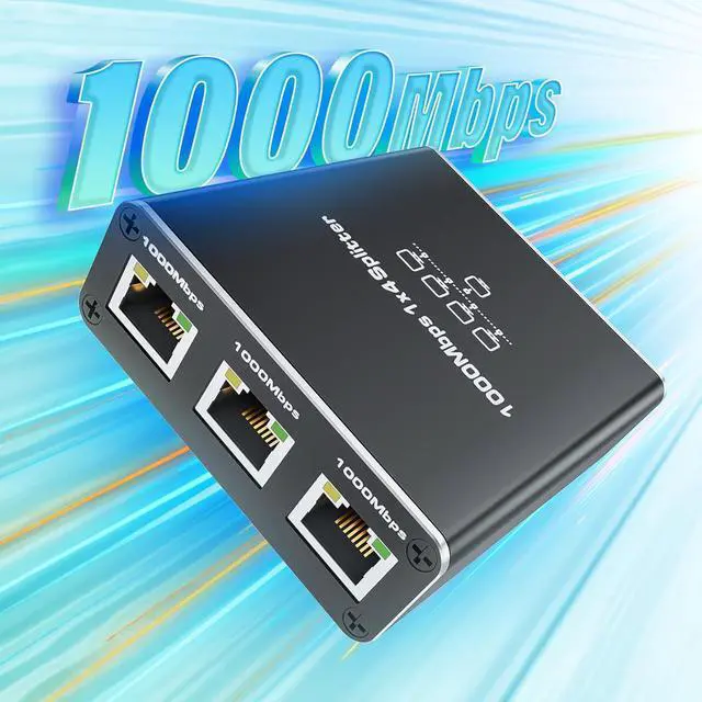 Alt view image 3 of 7 - Ethernet Splitter 1 to 4 High Speed 1000Mbps, BolAAzuL Gigabit RJ45 Splitter Adapter 1 in 4 Female Out, LAN/Internet Cable Cat 8/7/6/5/5e Network Splitter 1x4 | Plug&Play | with USB Power Cable