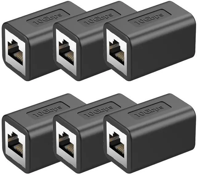 Main image of Ethernet Extender 10Gbps RJ45 Ethernet Coupler, in Line Coupler for cat8/Cat7/Cat6/Cat5e/Cat5 Ethernet Cable Extender Adapter for PC Router Modem PS5 Xbox Female to Female (6 Packs Black)