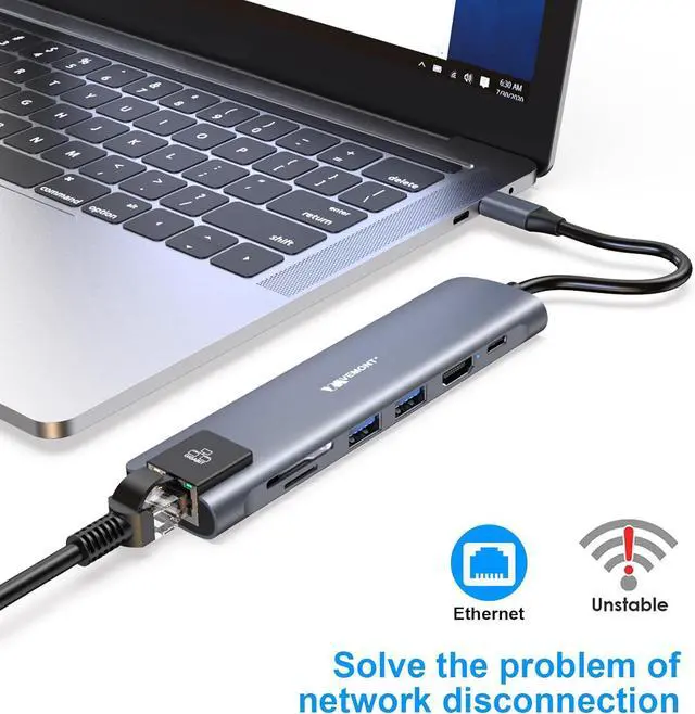Alt view image 3 of 7 - USB C Hub 7 in 1 Multiport Adapter 4K HDMI,100W Power Delivery,2 USB-A Data Ports,1 Gigabit Ethernet,SD/TF Card Readers,USB C Dongle for MacBook Pro/Air,iPad,iMac,iPhone 15 Pro/Pro Max,and More