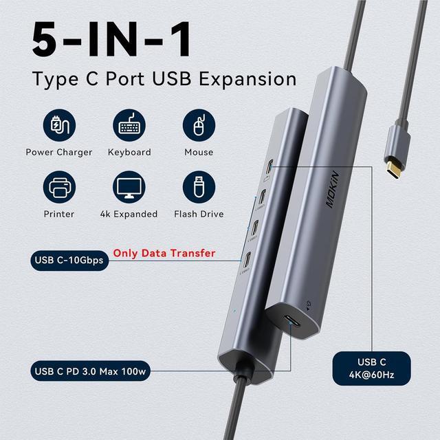 Alt view image 2 of 7 - USB C Hub 10Gbps,MOKiN USB C Splitter with 4K@60Hz Video Output,100W PD Charging,Data Transfer,USB4 Multiport Dongle for MacBook Pro,iPad Pro and Type-C Devices