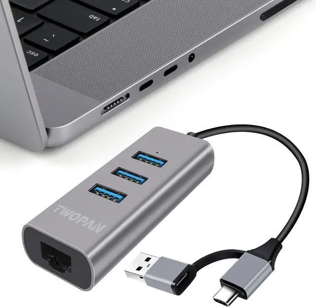Main image of USB 3.0 Hub Ethernet, Aluminum USB C to Ethernet Adapter, 3 Port USB C Hub for Laptop, RJ45 LAN Adapter for 24 inch iMac 2021, New MacBook Pro/Air, Chromebook, Pixelbook, Surface, Yoga, XPS
