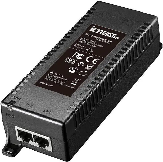 Main image of 5G POE++ Injector 60W, IEEE 802.3bt/af/at, 5G/2.5Gbps/1Gigabit PoE+ Ethernet Adapter, 5G Base-T Compliant, Network a PoE Device up to 328ft, for High Power PTZ Camera, VOIP Phone, WiFi 6 AP etc.