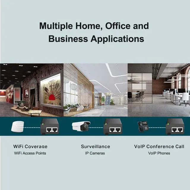 Alt view image 6 of 6 - 5G POE++ Injector 60W, IEEE 802.3bt/af/at, 5G/2.5Gbps/1Gigabit PoE+ Ethernet Adapter, 5G Base-T Compliant, Network a PoE Device up to 328ft, for High Power PTZ Camera, VOIP Phone, WiFi 6 AP etc.