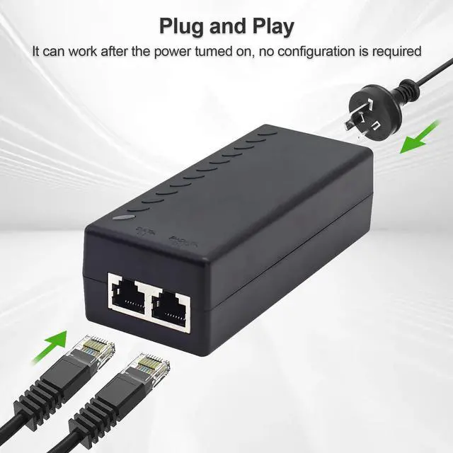 Alt view image 4 of 7 - Gigabit PoE+ Injector for Ethernet, 30W 48V with 10/100/1000Mbps & IEEE 802.3af/at Compliance. Extend Network up to 100M (328 ft) Plug and PlayBlack