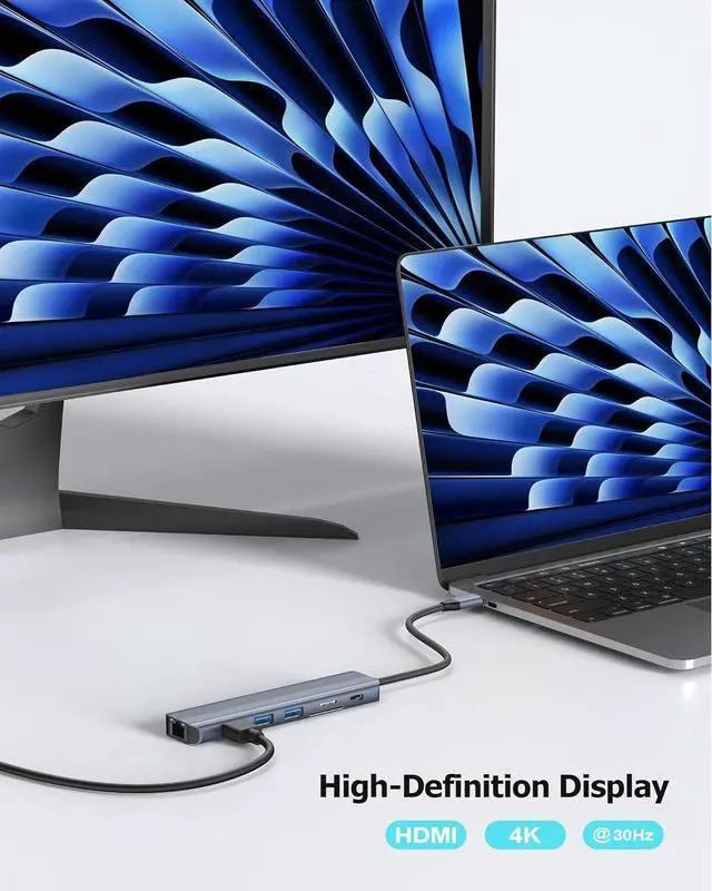Alt view image 5 of 7 - USB C Hub Ethernet HDMI Adapter for Mac MacBook Air/Pro Laptop, Multiport Dock with RJ45 Gigabit Ethernet, 4K HDMI, USB 3.0, SD/TF Card Reader, PD 100W Charging