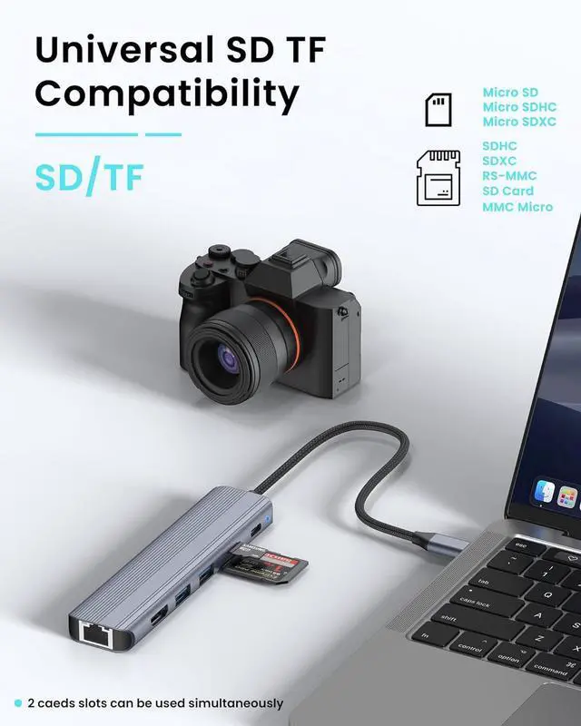 Alt view image 6 of 7 - USB C Hub Ethernet HDMI Adapter for Mac MacBook Air/Pro Laptop, Multiport Dock with RJ45 Gigabit Ethernet, 4K HDMI, USB 3.0, SD/TF Card Reader, PD 100W Charging