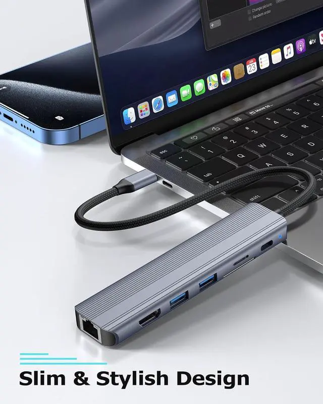 Alt view image 7 of 7 - USB C Hub Ethernet HDMI Adapter for Mac MacBook Air/Pro Laptop, Multiport Dock with RJ45 Gigabit Ethernet, 4K HDMI, USB 3.0, SD/TF Card Reader, PD 100W Charging