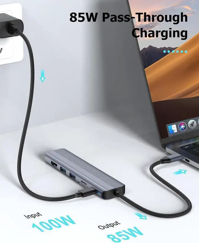 Alt view image 4 of 7 - USB C Hub Ethernet HDMI Adapter for Mac MacBook Air/Pro Laptop, Multiport Dock with RJ45 Gigabit Ethernet, 4K HDMI, USB 3.0, SD/TF Card Reader, PD 100W Charging