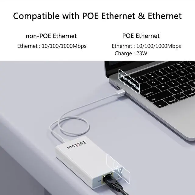 Alt view image 3 of 6 - Gigabit PoE to USB C Converter for Smart Phone/Tablet, USB-C to Ethernet Adapter with 23W Charging, Power & Data 2-in-1 RJ45 Port to Type-C Adapter, 10/100/1000Mbps High Speed Plug & Play,IEEE802.3at