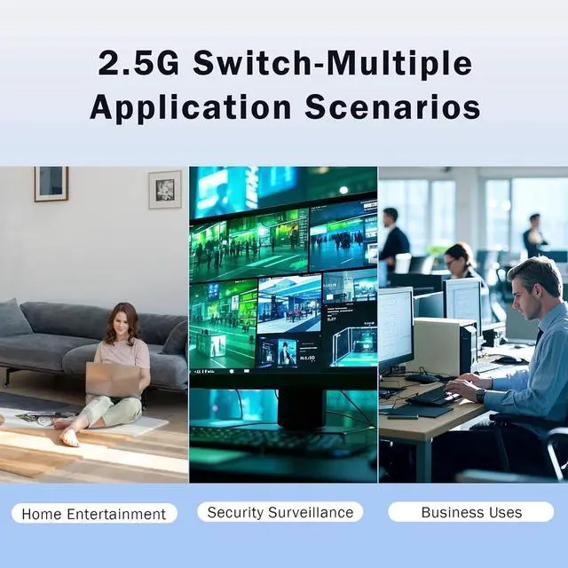 Alt view image 7 of 7 - 9 Port Unmanaged 2.5G Ethernet Switch with 8 x 2.5G RJ-45 Base-T Ports, 1 x 10G SFP+, Ports Speed Auto-Negotiation-100/1000/2500Mbps, Desktop/Wall Mount, Fanless & Metal