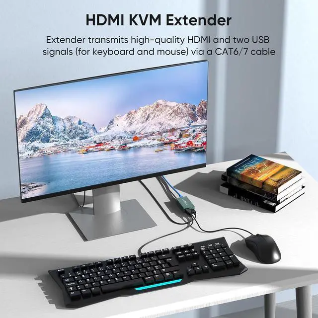Alt view image 2 of 7 - HDMI KVM Extender Over Cat6/7 Up to 50M(165ft), 1080P KVM Extender Over Ethernet with Loop Out FunctionHDMI Transmitter Receiver Support Keyboard Mouse, POC Function Single Power Supply