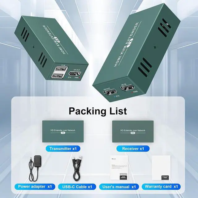 Alt view image 7 of 7 - HDMI KVM Extender Over Cat6/7 Up to 50M(165ft), 1080P KVM Extender Over Ethernet with Loop Out FunctionHDMI Transmitter Receiver Support Keyboard Mouse, POC Function Single Power Supply