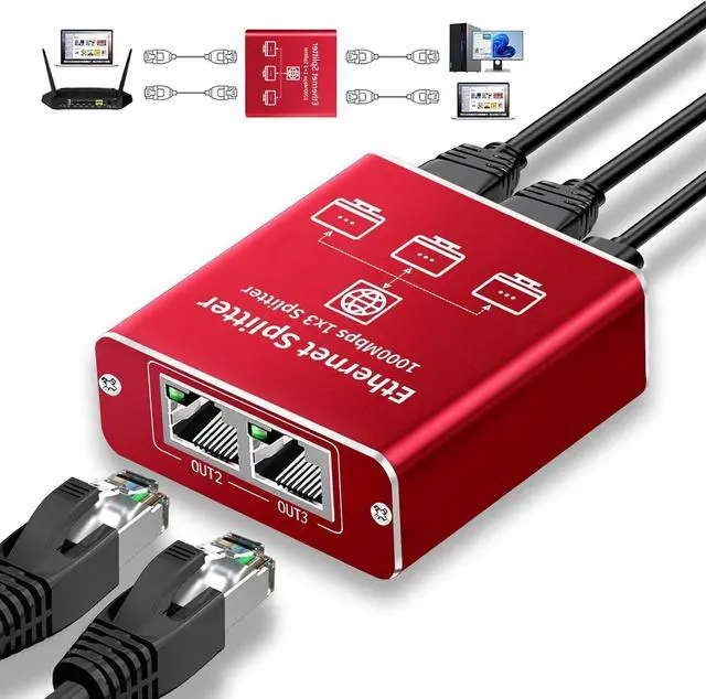 Main image of Ethernet Splitter 1 to 3 High Speed 1000Mbps, Gigabit Ethernet Splitter, LAN Splitter Dual LAN RJ45 Port Router Switch for Cat5/5e/6/7/8 Cable, IEEE 802.3 Compliant Plug and Play