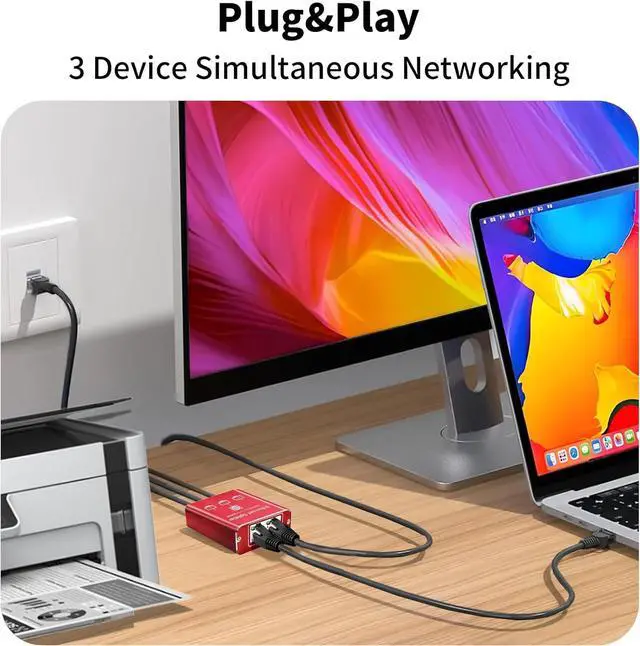 Alt view image 4 of 7 - Ethernet Splitter 1 to 3 High Speed 1000Mbps, Gigabit Ethernet Splitter, LAN Splitter Dual LAN RJ45 Port Router Switch for Cat5/5e/6/7/8 Cable, IEEE 802.3 Compliant Plug and Play