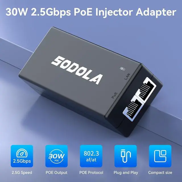 Alt view image 2 of 7 - 2.5Gb PoE Injector,30W Power Over Ethernet PoE Injector Adapter, Convert Non-PoE to PoE Adapter 10/100/1000/2.5G RJ-45, 802.3 af/at, Plug&Play up to 100 Meters (325 Feet)