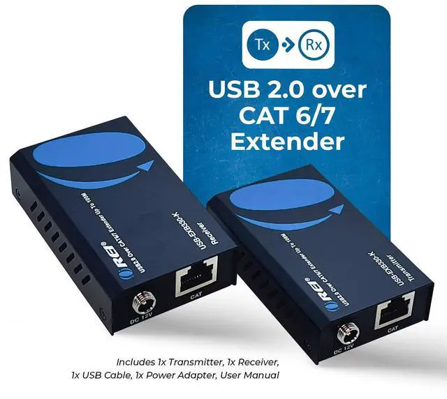 Alt view image 2 of 7 - OREI USB 2.0 Over Ethernet Cat5e/6 Extender LAN Upto 330 Feet - Extends 2 Ports USB-A Signal Over LAN Ethernet - Power Over Cable for Long Distance Extension Supports All Operating System