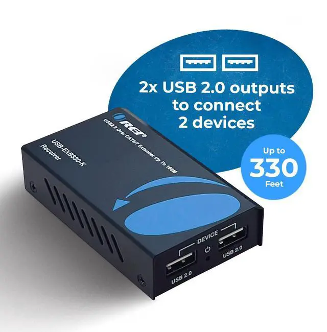 Alt view image 3 of 7 - OREI USB 2.0 Over Ethernet Cat5e/6 Extender LAN Upto 330 Feet - Extends 2 Ports USB-A Signal Over LAN Ethernet - Power Over Cable for Long Distance Extension Supports All Operating System