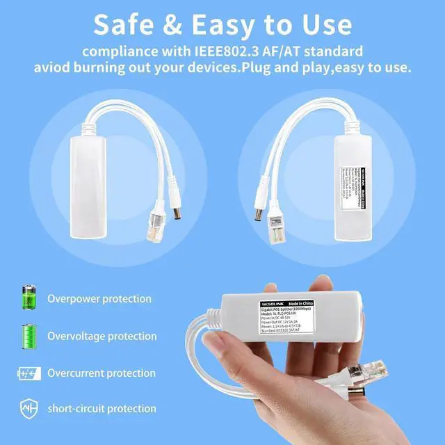 Alt view image 2 of 6 - Gigabit PoE Splitter 12V DC 5.5x2.1mm, 48V to DC 12V/2A Output, 1000Mbps, IEEE802.3af/at, PoE Adapter Active for IP Camera, AP and Other DC Power Supply Devices, 2 Pack (12V 2A DC Plug 5.5x2.1mm DC)