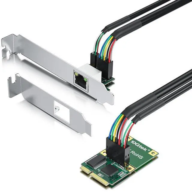 Main image of 10Gtek Mini PCIe 1G Ethernet Network Card (Intel I210AT), with LED Light, 30-cm Cable Length, Single Port RJ45, Mini Pice Interface, not for M.2