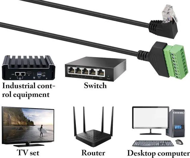 Alt view image 7 of 7 - zdyCGTime RJ45 Screw Terminal Adapter Cable,90 Degree (Up Bend) RJ45 Male to 8-Pin Screw Block Terminal Connector extender For Cat5/6/7 Ethernet Extender AV CCTV DVR Network Adapter.(2Pack/30cm-UP)