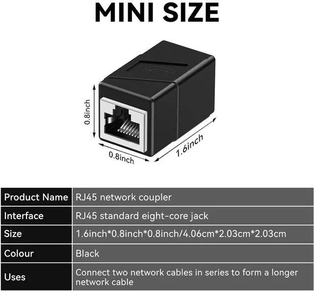 Alt view image 2 of 6 - RJ45 Coupler, 10 Pack Female to Female Ethernet Adapters, 8-Pin Modular Straight Through Network Connectors for Cat8/7/6/6a/5e/5 Ethernet Cable (Black)