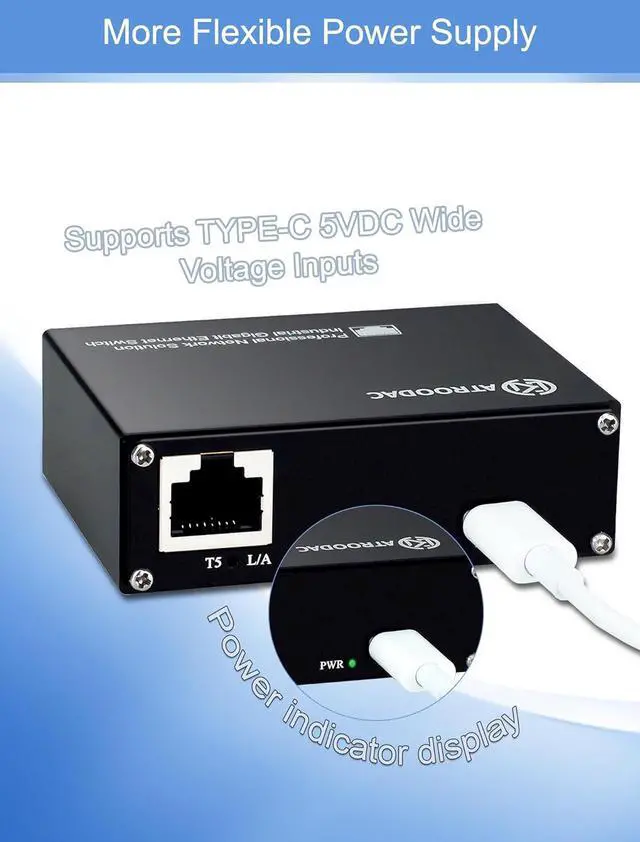 Alt view image 2 of 6 - Mini Ethernet Switch 5 Ports Gigabit Switch 10/100/1000 Mbps Unmanaged Ethernet Switch Plug & Play Office Ethernet Splitter Fanless Quiet Metal Design Network Hub Desktop Design, Black