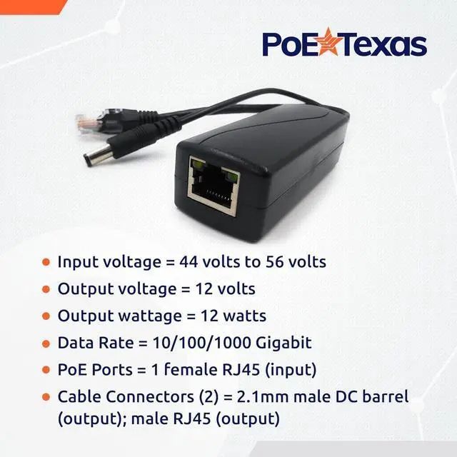 Alt view image 3 of 6 - PoE Texas IEEE 802.3af 12v Splitter - Power Over Ethernet Single PoE Splitter 12v 12w Gigabit Data - Active Opto-Isolated Protection for 12 Volt DC Powered Devices, IP Camera, Foscam, Arduino