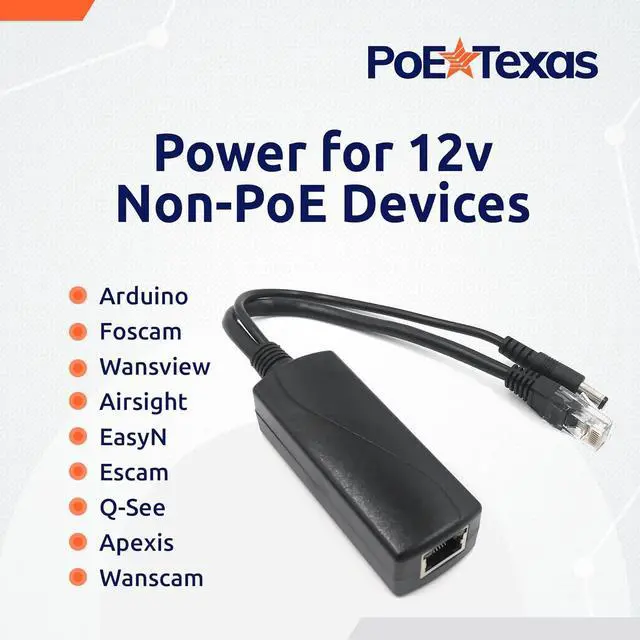 Alt view image 5 of 6 - PoE Texas IEEE 802.3af 12v Splitter - Power Over Ethernet Single PoE Splitter 12v 12w Gigabit Data - Active Opto-Isolated Protection for 12 Volt DC Powered Devices, IP Camera, Foscam, Arduino