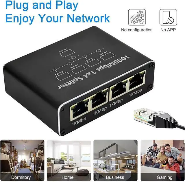 Alt view image 7 of 7 - Gigabit Ethernet Splitter - 1 to 4 Network Splitter with USB Power Cable, RJ45 Internet Adapter 1000Mbps High Speed for Cat 5/5e/6/7/8 Cable [4 Devices Networked Simultaneously]