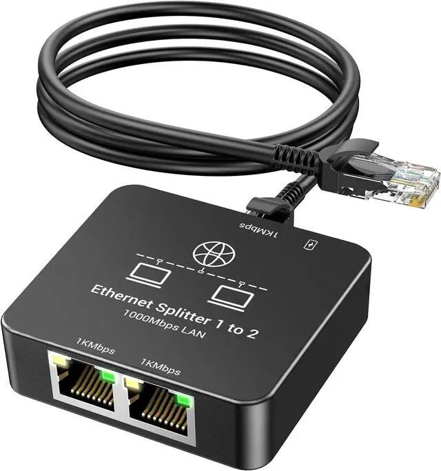 Main image of Ethernet Splitter 1 to 2 Ethernet Cable Splitter Internet Switch 2 Port Network Gigabit LAN RJ45 1000Mbps 1 in 2 Out Compatible with Cat 8 7 6 5 5e, Router PC Laptop Printer PS5 PS4 TV Box