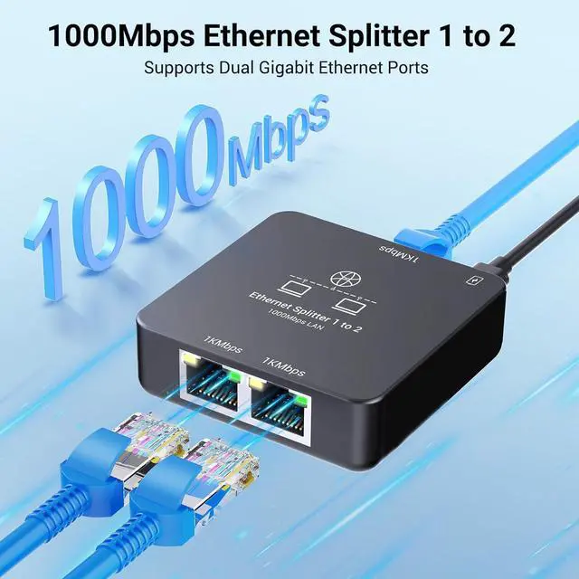 Alt view image 7 of 7 - Ethernet Splitter 1 to 2 Ethernet Cable Splitter Internet Switch 2 Port Network Gigabit LAN RJ45 1000Mbps 1 in 2 Out Compatible with Cat 8 7 6 5 5e, Router PC Laptop Printer PS5 PS4 TV Box