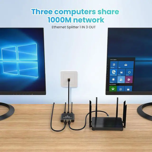 Alt view image 5 of 7 - Ethernet Splitter 1 to 3, High Speed Gigabit 1000Mbps, LAN Network Splitter with USB Power Cable, Gigabit RJ45 Internet Ethernet Splitter for Cat 5/5e/6/7/8 Cable [3 Devices Networked Simultaneously]