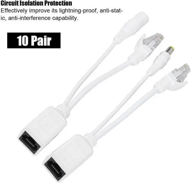 Alt view image 6 of 7 - Sonew IP Camera POE RJ45 Cable Power Over Ethernet Adapter Injector + Splitter 12 V 10 Pair