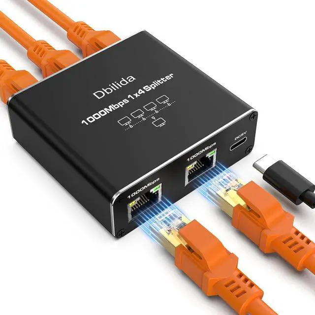 Main image of 1 to 4 Ethernet Splitter - 1000Mbps LAN Splitter for Cat 5/6/7/8 Cables, Supports 4 Devices Simultaneously