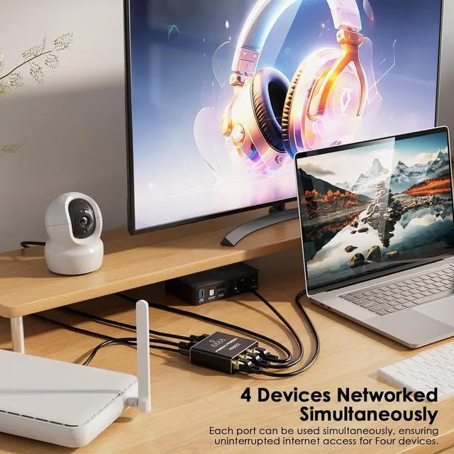 Alt view image 2 of 7 - 1 to 4 Ethernet Splitter - 1000Mbps LAN Splitter for Cat 5/6/7/8 Cables, Supports 4 Devices Simultaneously