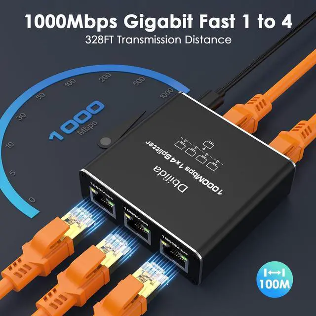 Alt view image 5 of 7 - 1 to 4 Ethernet Splitter - 1000Mbps LAN Splitter for Cat 5/6/7/8 Cables, Supports 4 Devices Simultaneously