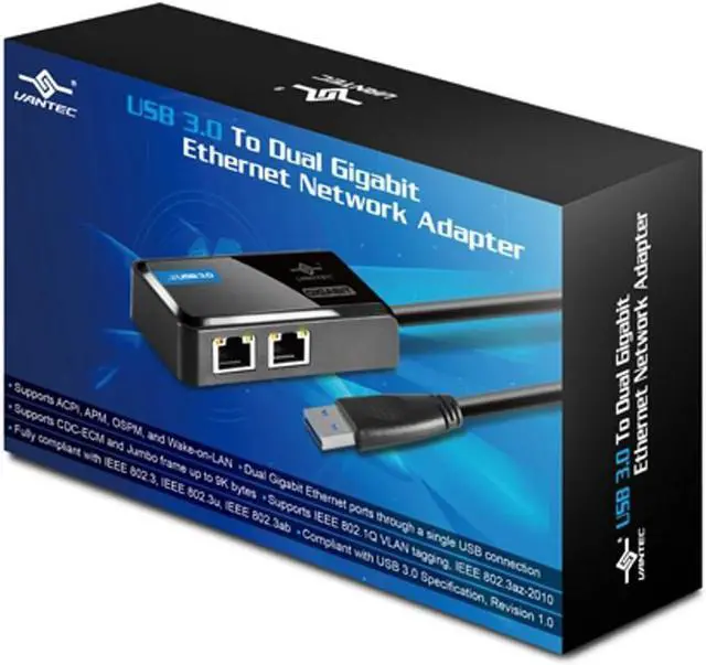 Main image of Vantec USB 3.0 to Dual Gigabit Ethernet Network Adapter (CB-U320GNA),Black