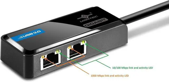 Alt view image 3 of 4 - Vantec USB 3.0 to Dual Gigabit Ethernet Network Adapter (CB-U320GNA),Black