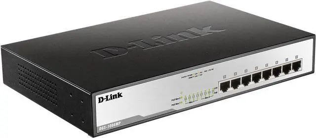 Alt view image 3 of 3 - D-Link DGS-1008MP 8-Port Gigabit Unmanaged Metal Desktop Switch with 8 PoE+ Port - Up to 30 W per Port with 125 W PoE Budget