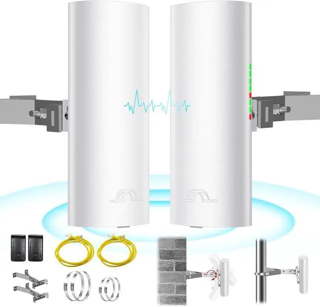 Main image of 5.8G Wireless Bridge with Pole/Wall Mount Bracket - Extend Starlink Internet to Outdoor Access Point, 2 Miles Point to Point Outdoor WiFi Extender with PoE Adapter, IP65 Waterproof Rating (2-Pack)