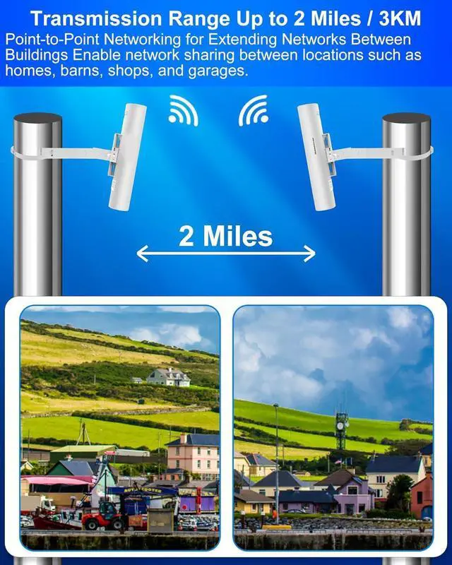 Alt view image 3 of 7 - 5.8G Wireless Bridge with Pole/Wall Mount Bracket - Extend Starlink Internet to Outdoor Access Point, 2 Miles Point to Point Outdoor WiFi Extender with PoE Adapter, IP65 Waterproof Rating (2-Pack)