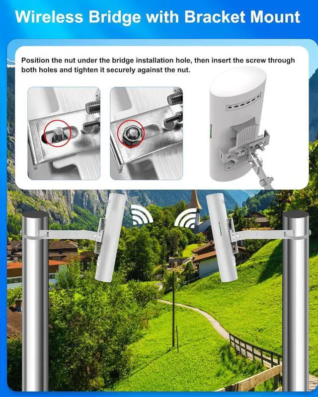 Alt view image 7 of 7 - 5.8G Wireless Bridge with Pole/Wall Mount Bracket - Extend Starlink Internet to Outdoor Access Point, 2 Miles Point to Point Outdoor WiFi Extender with PoE Adapter, IP65 Waterproof Rating (2-Pack)