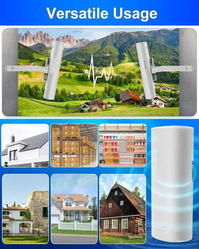 Alt view image 6 of 7 - 5.8G Wireless Bridge with Pole/Wall Mount Bracket - Extend Starlink Internet to Outdoor Access Point, 2 Miles Point to Point Outdoor WiFi Extender with PoE Adapter, IP65 Waterproof Rating (2-Pack)