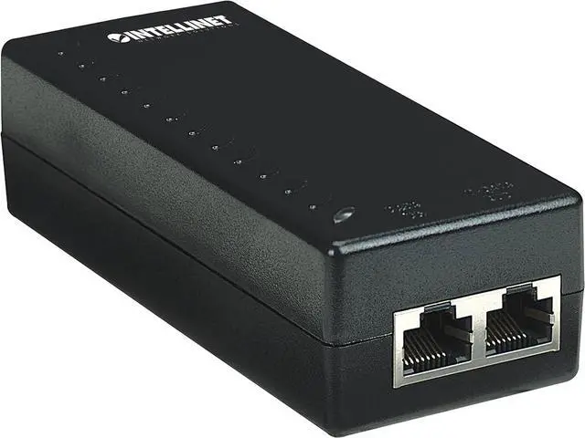 Alt view image 2 of 7 - Intellinet PoE Injector - Converts Non-PoE to PoE Connections - Use CAT5 Ethernet Cable with RJ45 to Provide Both Power and Data  Supplies 15.4W up to 100 M (328 ft) Black 524179