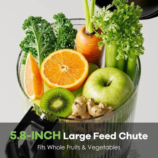 Alt view image 2 of 7 - Cold Press Juicer, 5.8" Wide Feed Chute Juice Extractor Machine with 400W, High Juice Yield, Slow Masticating Juicer for Whole Vegetables & Fruits, Metallic Silver