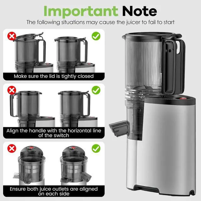 Alt view image 4 of 7 - Cold Press Juicer, 5.8" Wide Feed Chute Juice Extractor Machine with 400W, High Juice Yield, Slow Masticating Juicer for Whole Vegetables & Fruits, Metallic Silver