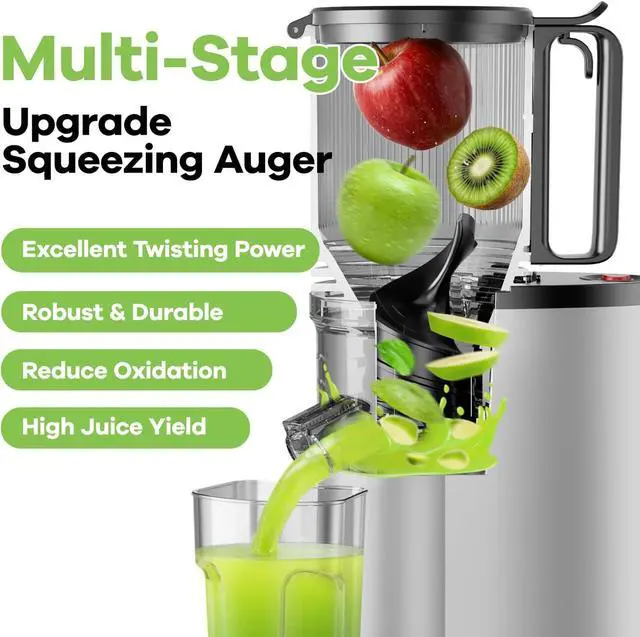 Alt view image 5 of 7 - Cold Press Juicer, 5.8" Wide Feed Chute Juice Extractor Machine with 400W, High Juice Yield, Slow Masticating Juicer for Whole Vegetables & Fruits, Metallic Silver