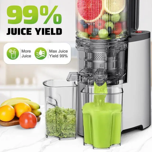 Alt view image 6 of 7 - Cold Press Juicer, 5.8" Wide Feed Chute Juice Extractor Machine with 400W, High Juice Yield, Slow Masticating Juicer for Whole Vegetables & Fruits, Metallic Silver