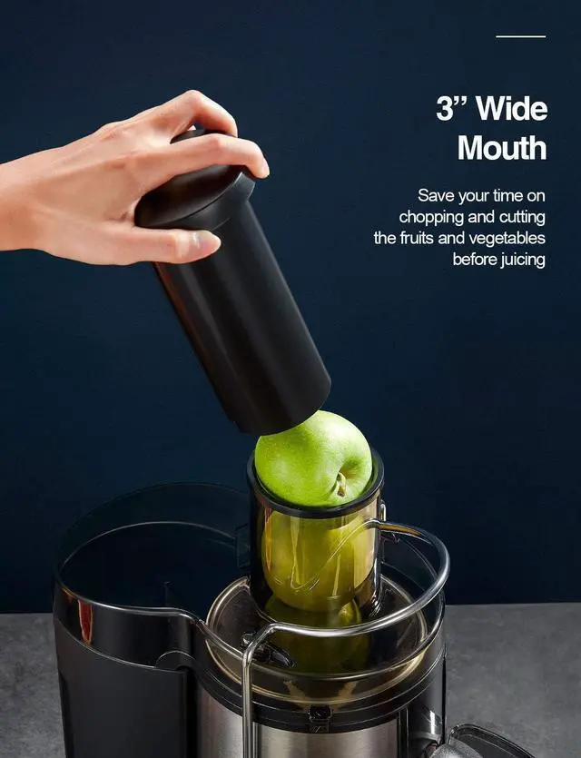 Alt view image 2 of 7 - QCen Juicer Machine, 500W Centrifugal Juicer Extractor with Wide Mouth 3 Feed Chute for Fruit Vegetable, Easy to Clean, Stainless Steel, BPA-free (Black)